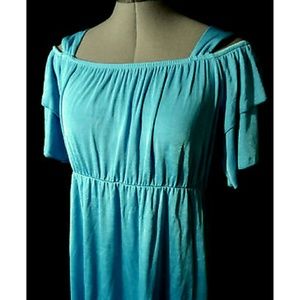 Nwt SLINKY Ruffle Blouse S Blue empire Tunic top Fancy boho Cold shoulder Tshirt